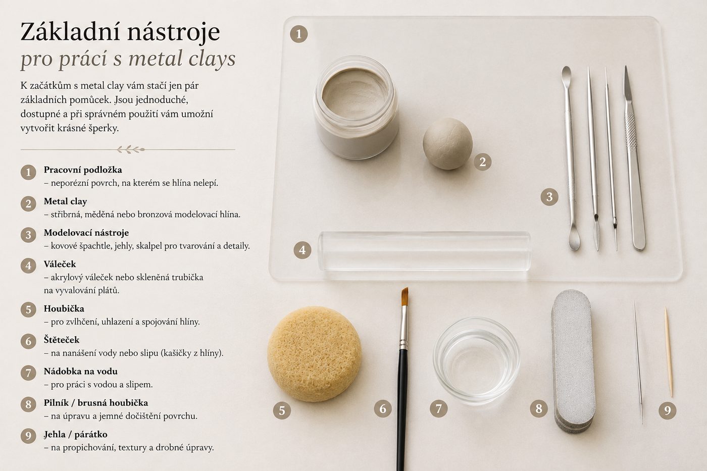 Základní nástroje pro práci s metal clay