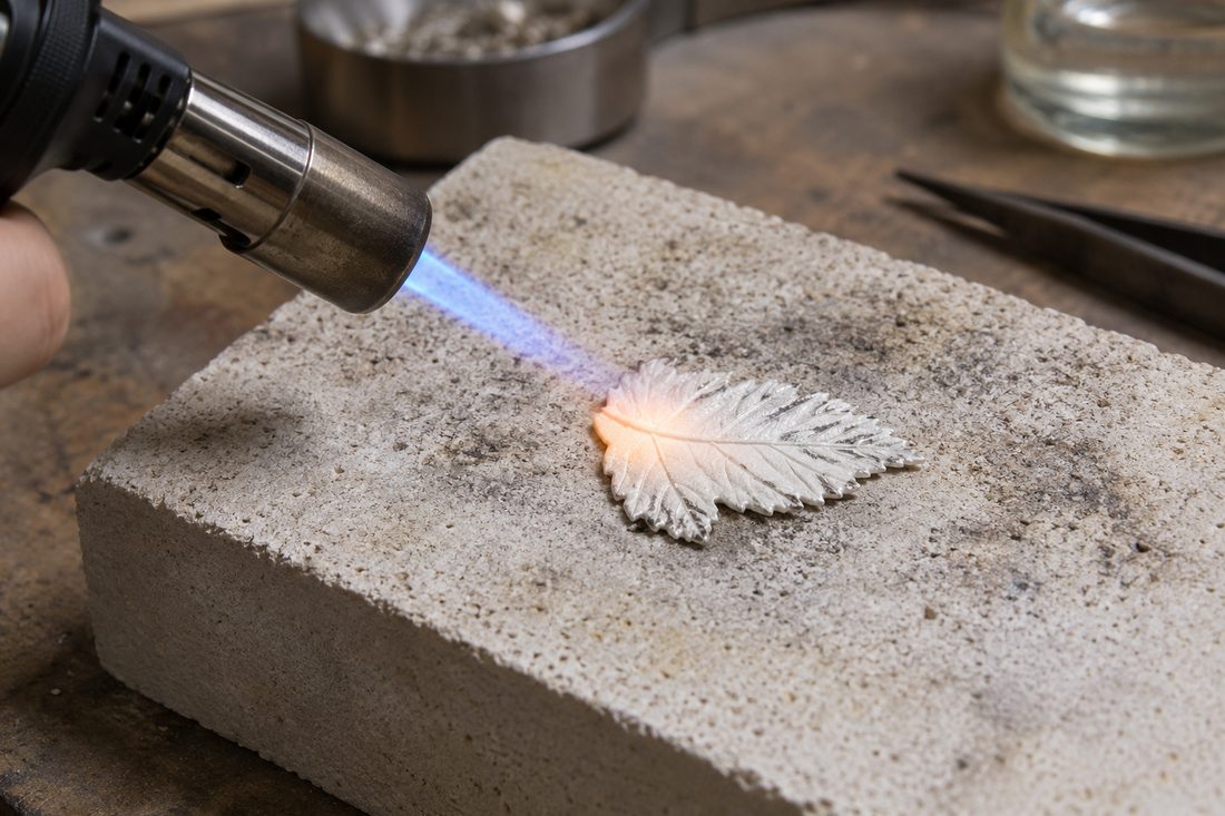 Výpal stříbrného metal clay butanovým kahanem